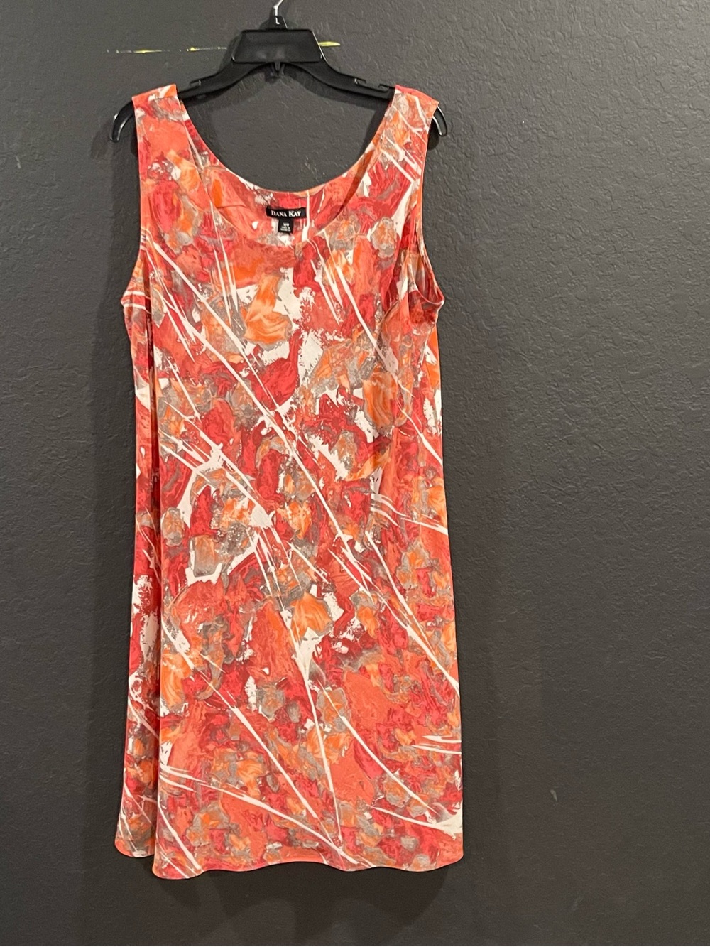 Dana Kay Red and Orange Abstract Print Short Sleeve Tee Dress